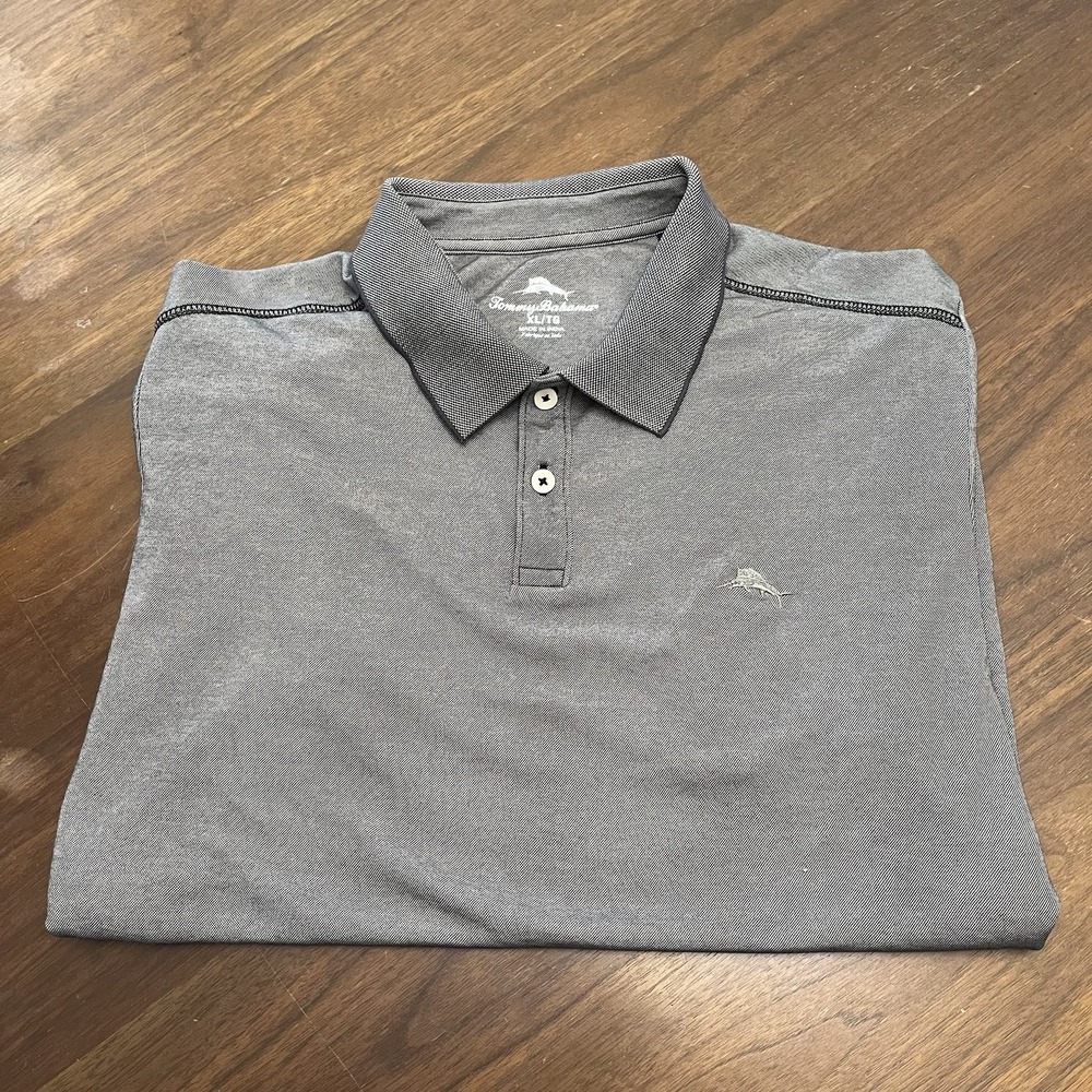 Tommy Bahama Polo Shirt Mens XL Gray Short Sleeve Marlin Logo